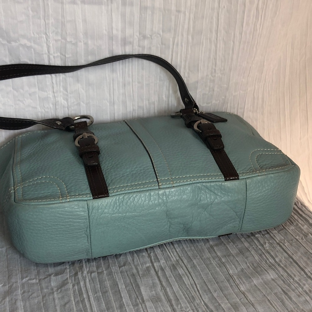 Vintage COACH pebbled leather light blue & brown double handles satchel bag - Picture 8 of 13